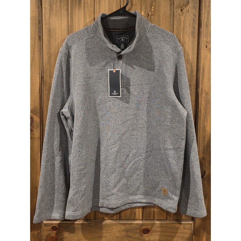 Mens G.H. Bass & Co. Button Mock Neck Top High Rise Heather Gray Size Medium NWT